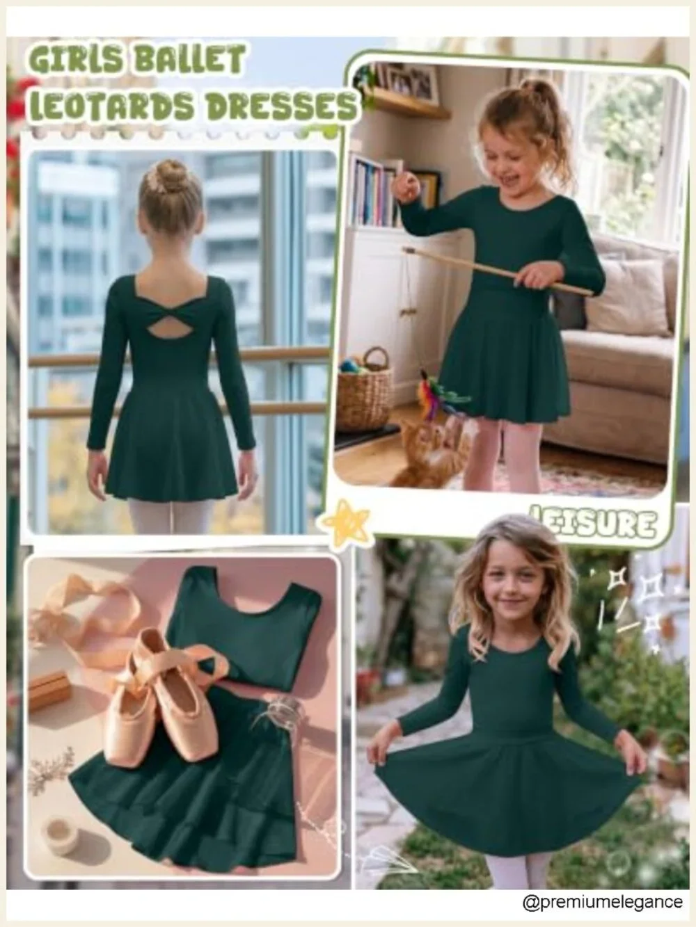 Girls Long Sleeve Ballet Leotard with Removable Skirt